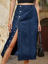 Casual semi-elastic denim work skirt
